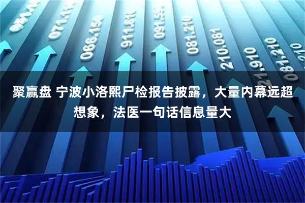 聚赢盘 宁波小洛熙尸检报告披露，大量内幕远超想象，法医一句话信息量大
